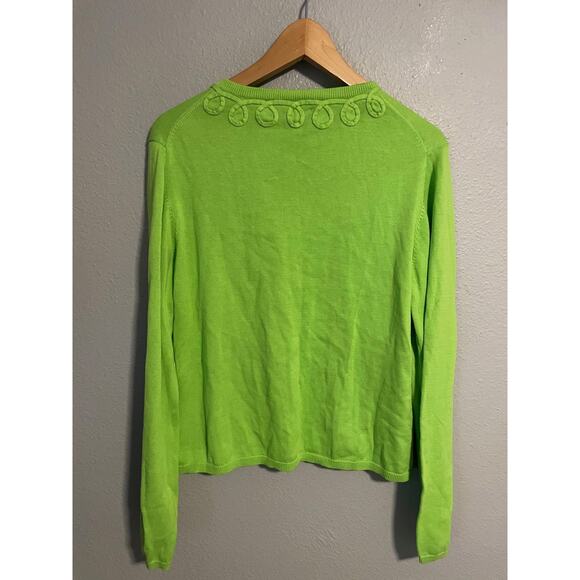Lilly Pulitzer Sweater Womens XL Green Jubilee Cardigan Floral Applique READ - Picture 3 of 9